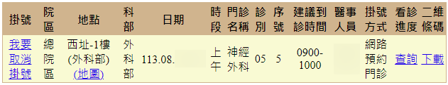 台大醫院掛號查詢與取消結果